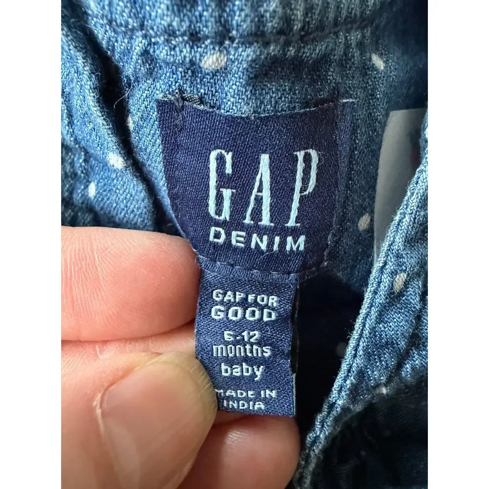 Gap Denim Polka Dot Ruffle Romper Baby 6-12M Chambray Jumpsuit